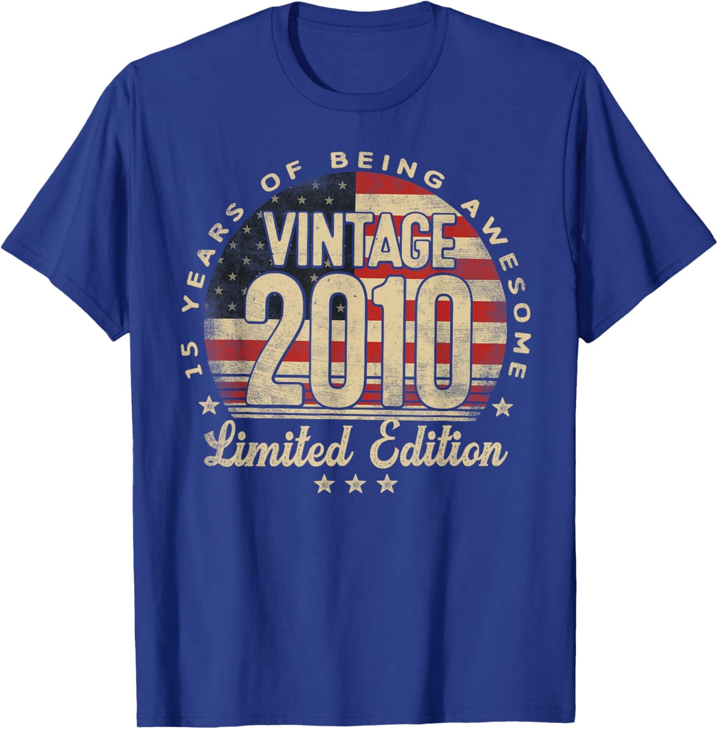 Vintage 2010 Limited Edition 15-Year-Old Gifts USA Flag T-Shirt - T-Shirt | Royal