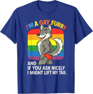 I'm A Gay Furry LGBT Gay Trans Pride Rainbow Queer Humor T-Shirt - T-Shirt | Royal