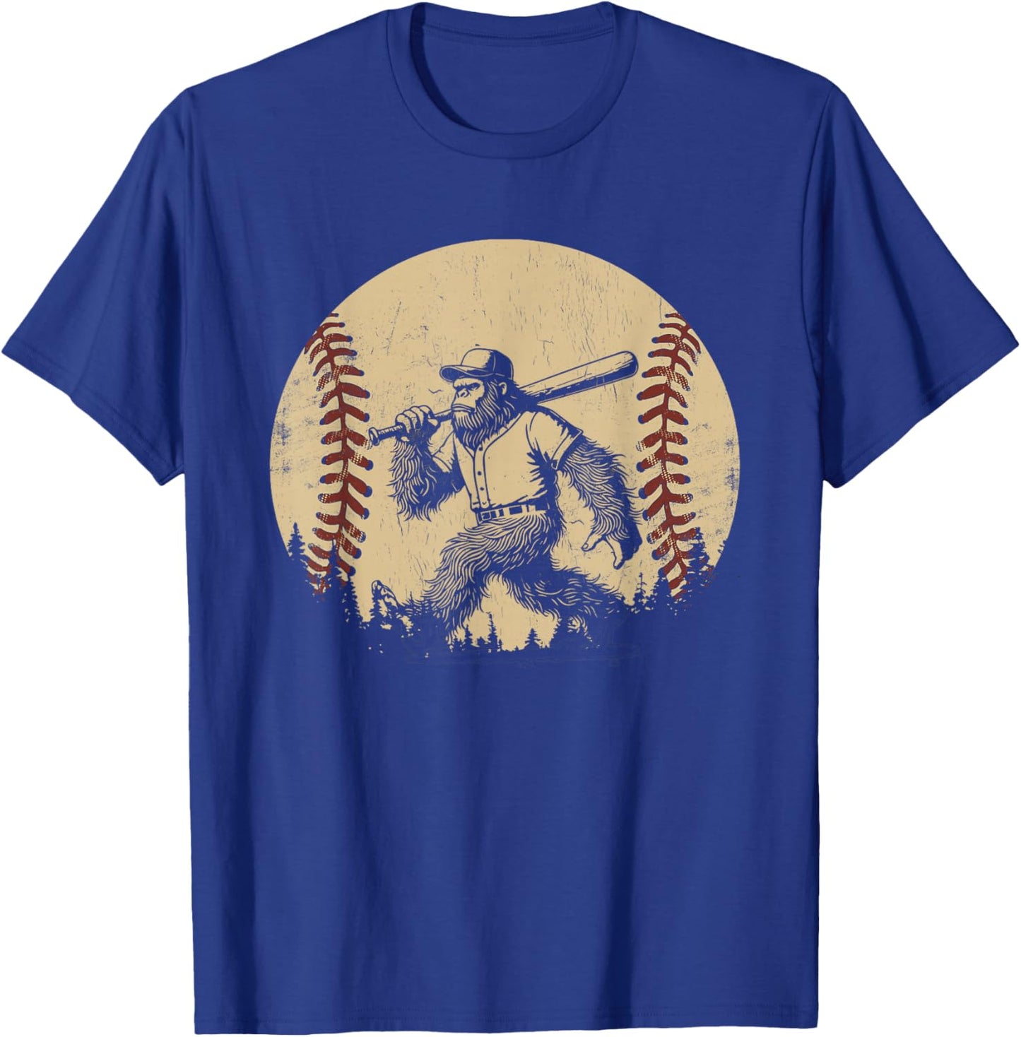 Funny Retro Sasquatch Baseball Vintage Bigfoot Baseball T-Shirt - T-Shirt | Royal