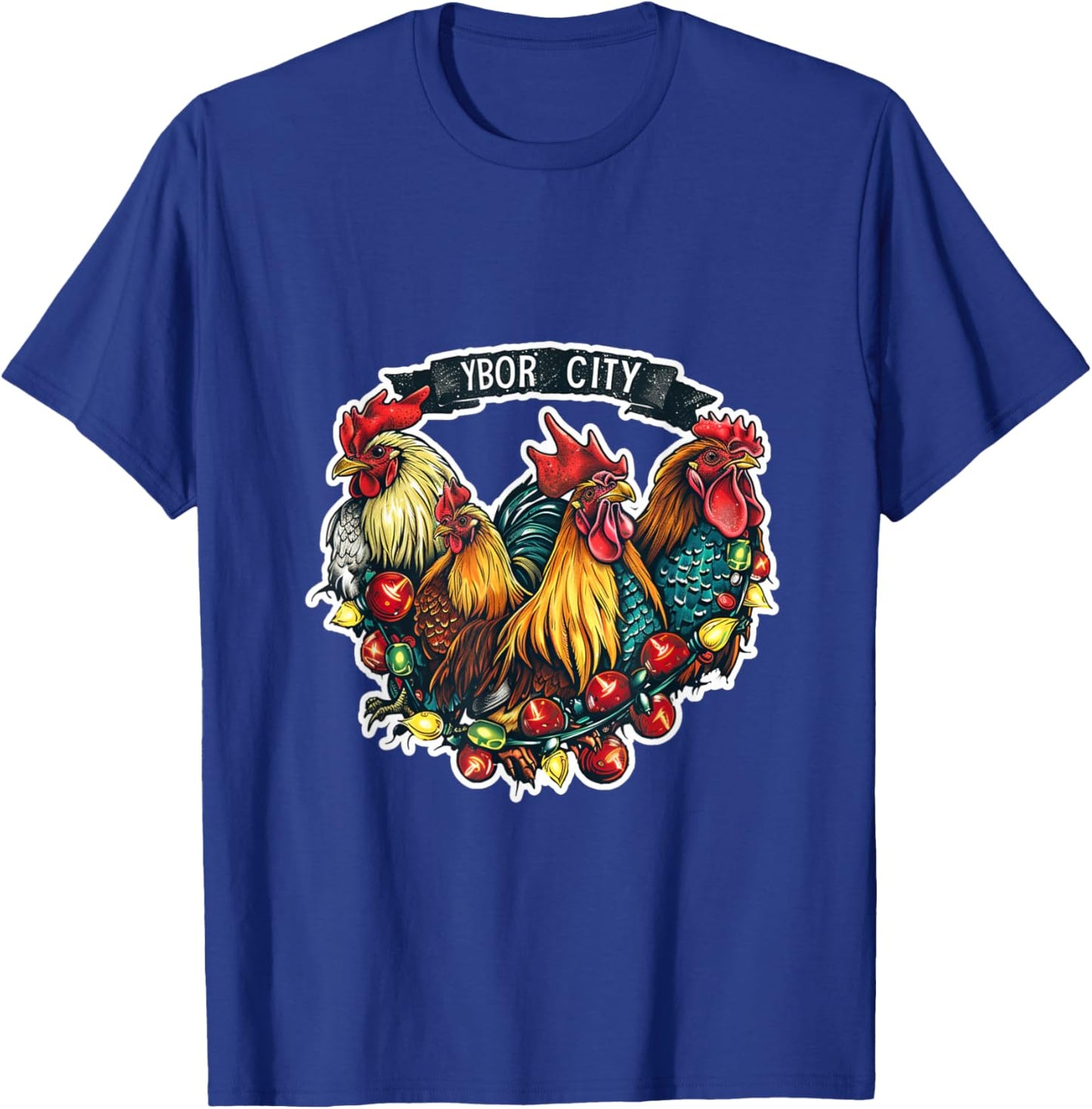 Ybor City Tampa Florida Chickens Roosters Christmas Lights T-Shirt - T-Shirt | Royal