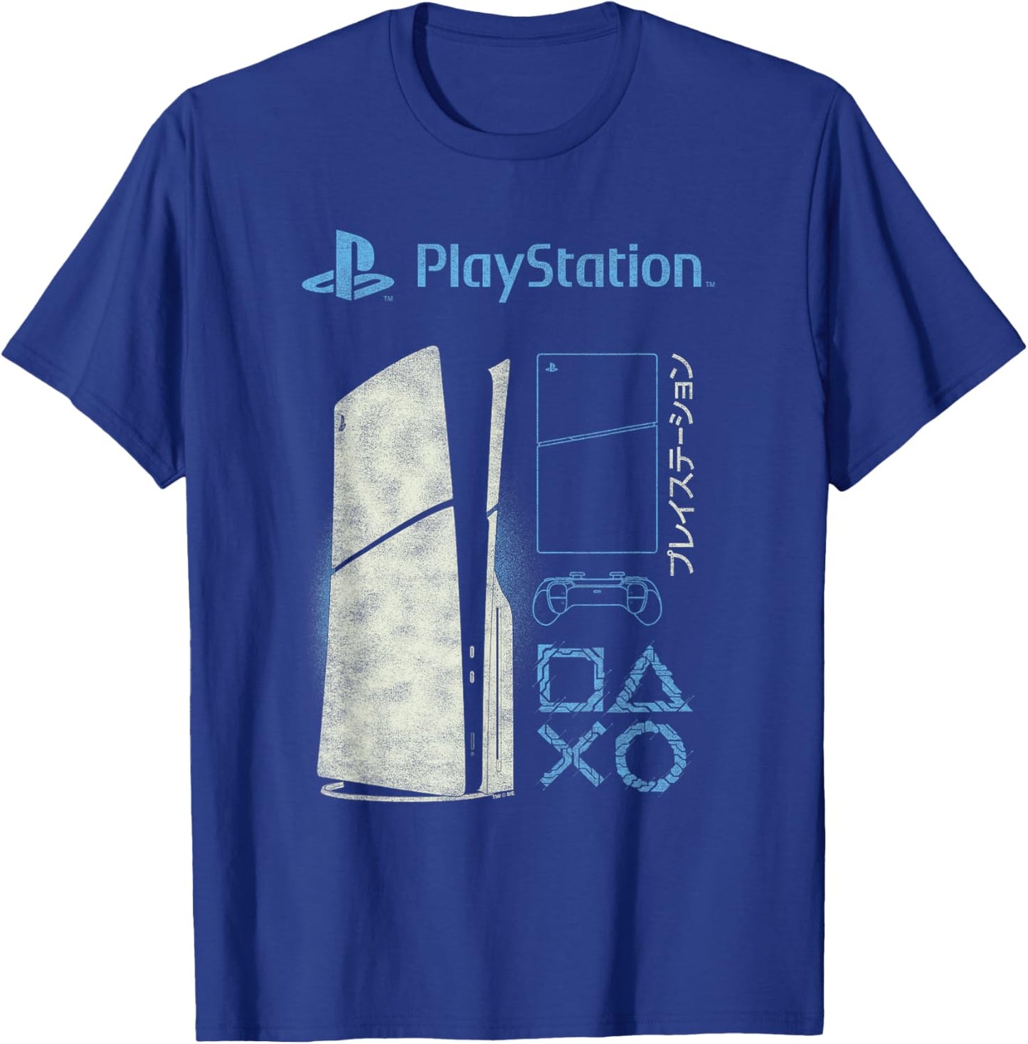 PlayStation Distressed PS5 Ad with Kanji Video Game System T-Shirt - T-Shirt | Royal