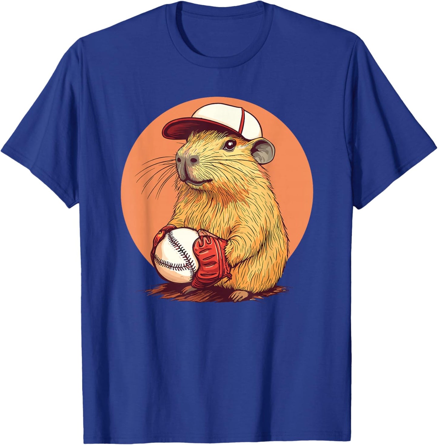 Capybara Baseball Player In Cute Cap T-Shirt - T-Shirt | Royal