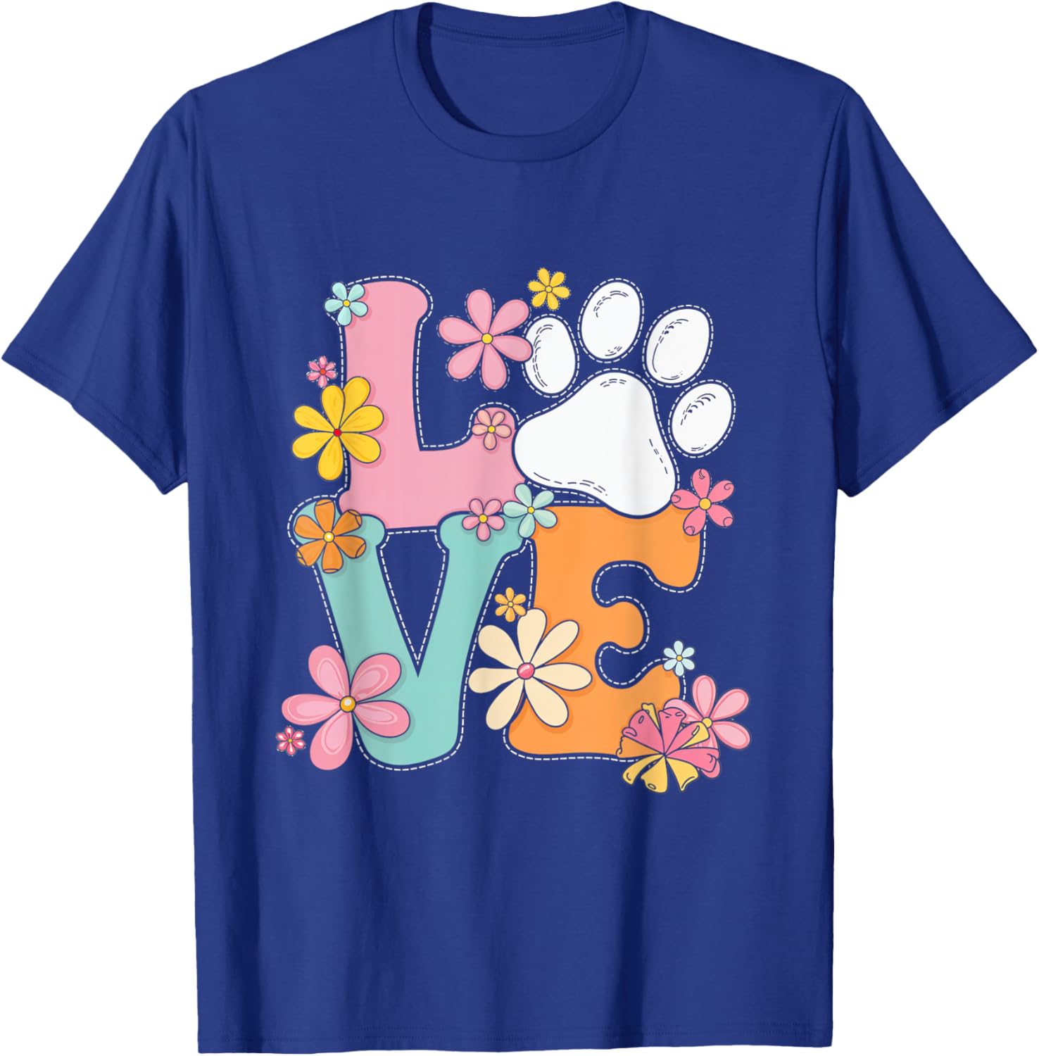 Love Paw Print Flowers Pet Owner Animal Lover T-Shirt - T-Shirt | Royal