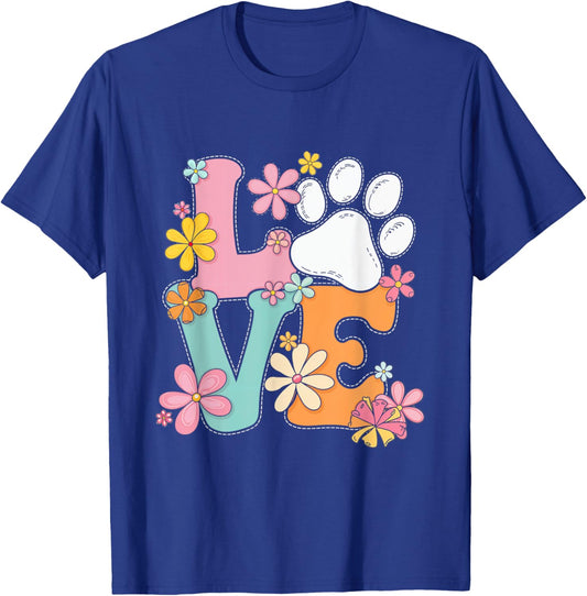Love Paw Print Flowers Pet Owner Animal Lover T-Shirt - T-Shirt | Royal