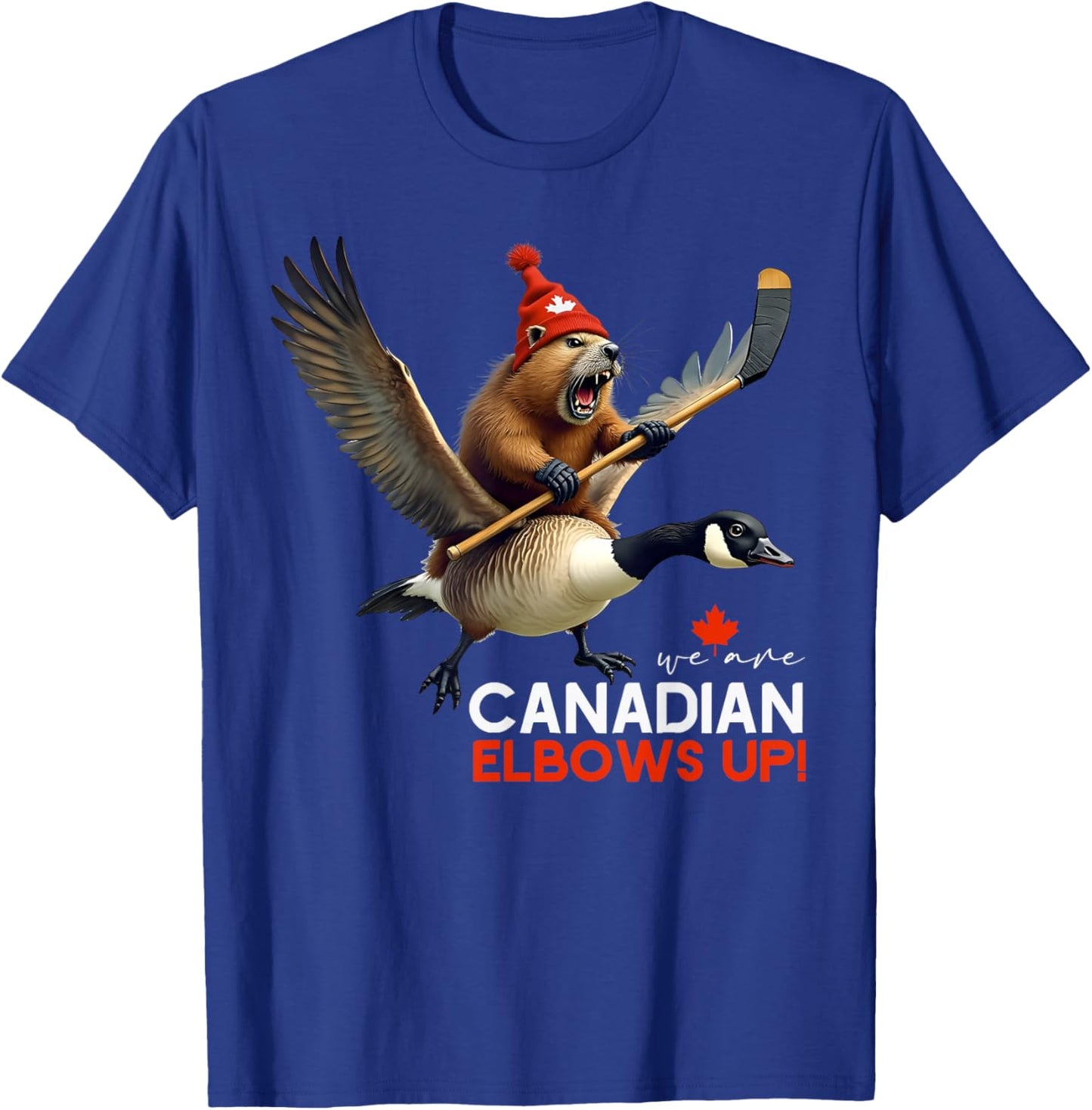 Retro We Are Canadian Elbows Up Angry Beaver Flying Goose T-Shirt - T-Shirt | Royal