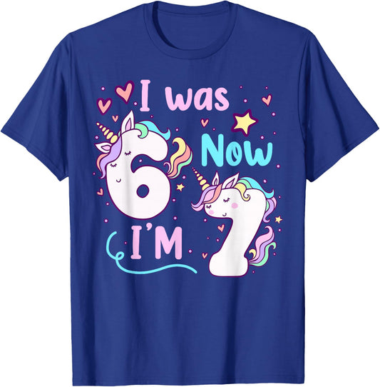 I was Six Now I'm Seven Dabbing Unicorn 67 Meme 7th Birthday T-Shirt - T-Shirt | Royal