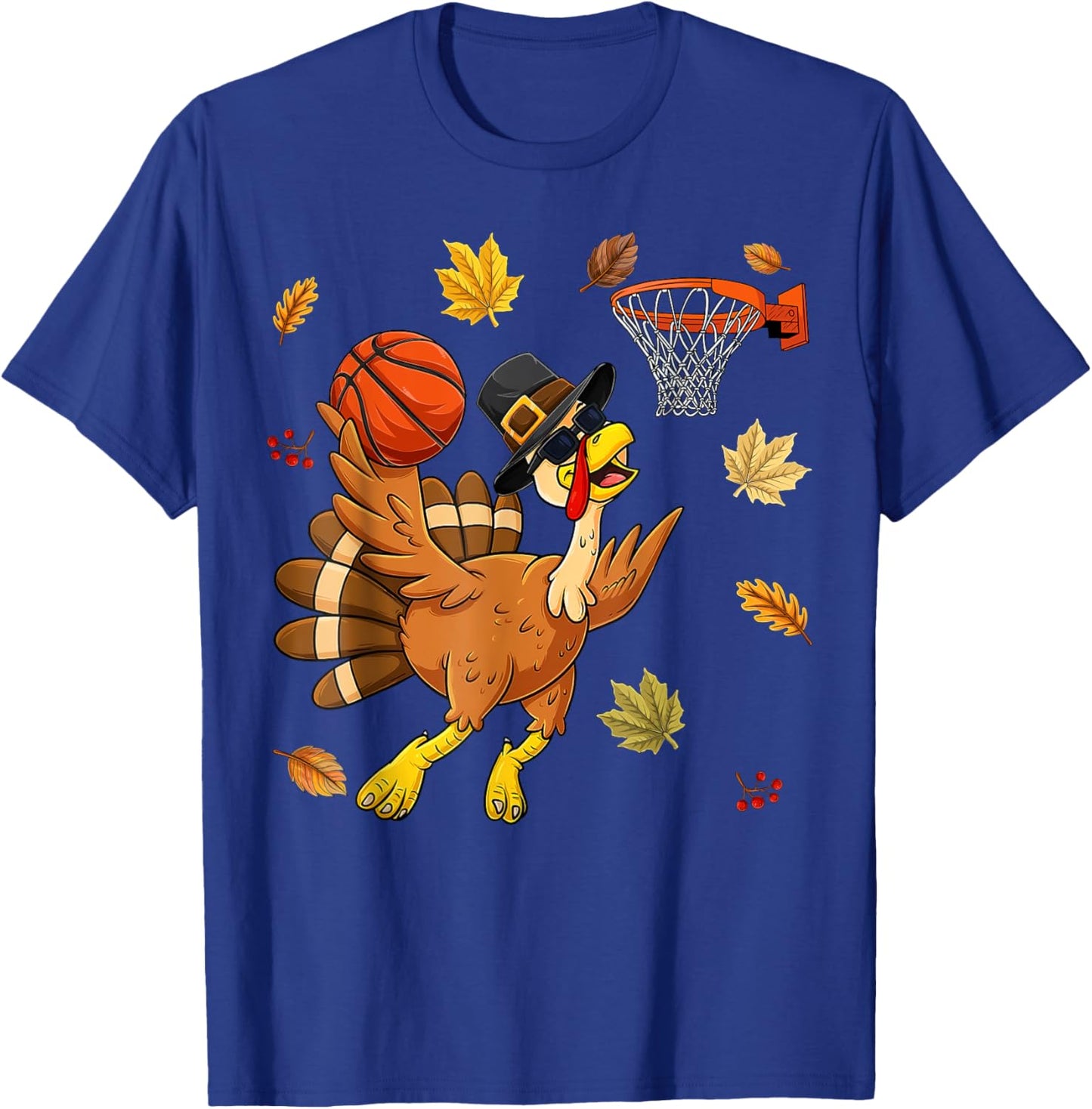 Funny Turkey Playing Basketball Happy Thanksgiving Boys Kids T-Shirt - T-Shirt | Royal