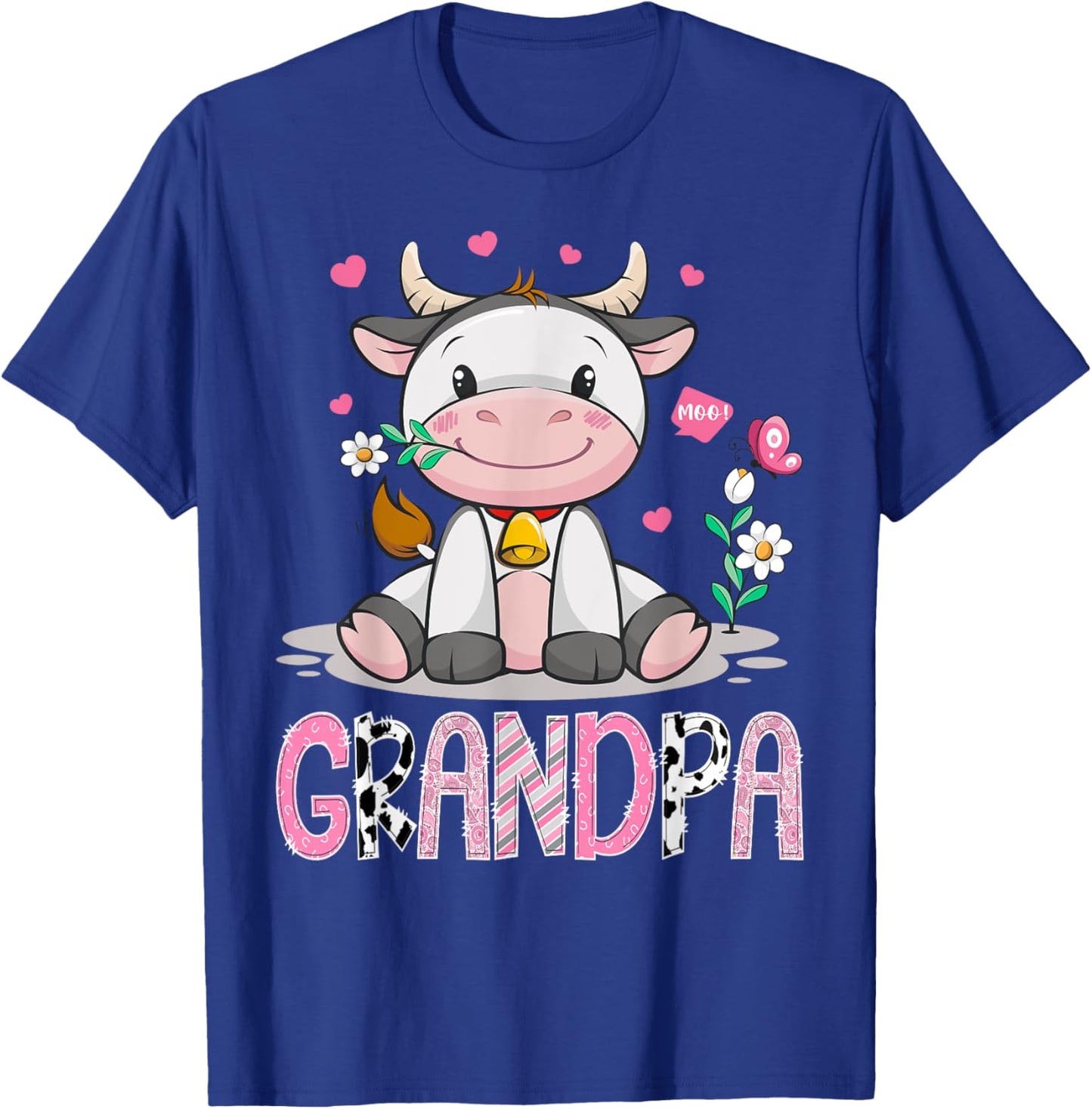 Grandpa Cute Cow Moo Farmer Birthday Family Matching T-Shirt - T-Shirt | Royal