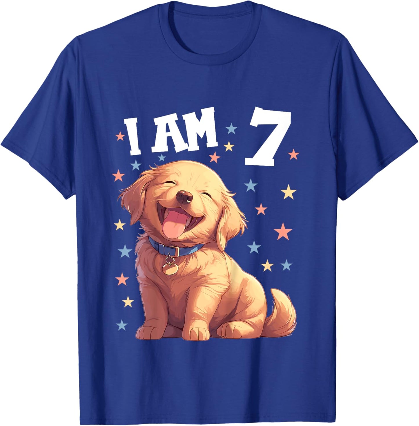 Kids 7 Years old 7th birthday Golden Retrievers Golden Retriever T-Shirt - T-Shirt | Royal
