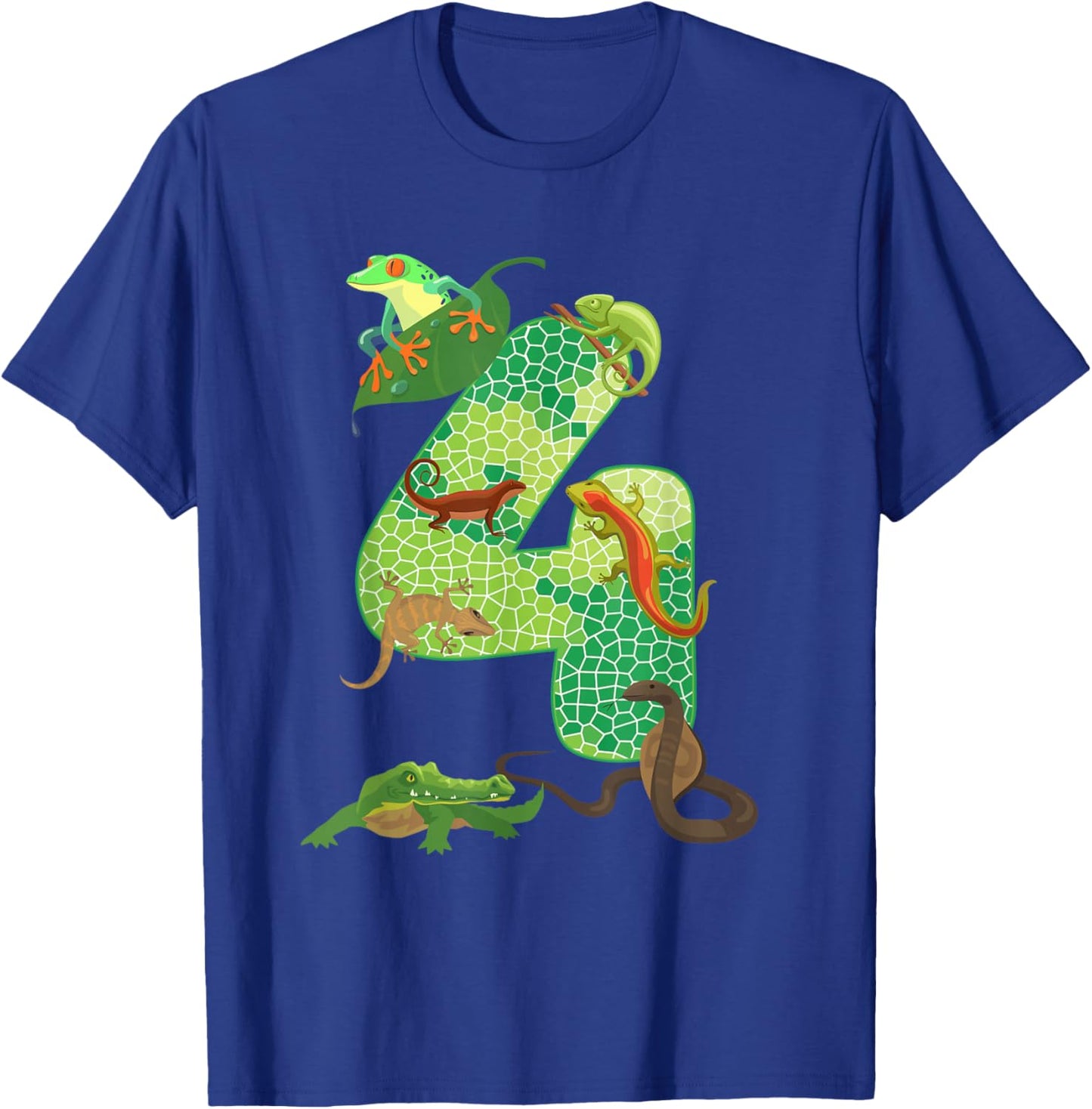 4th Birthday Reptile Themed 4 Year Old Birthday Party T-Shirt - T-Shirt | Royal