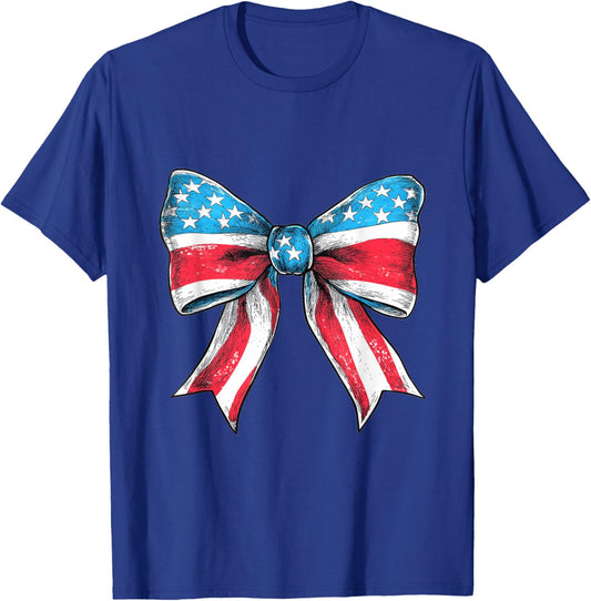 Coquette Bow American Flag 4th Of July Vintage Patriotic T-Shirt - T-Shirt | Royal
