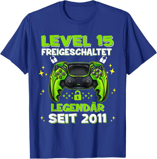 Level 15 Years Birthday Shirt Boy Gamer 2011 Birthday T-Shirt - T-Shirt | Royal