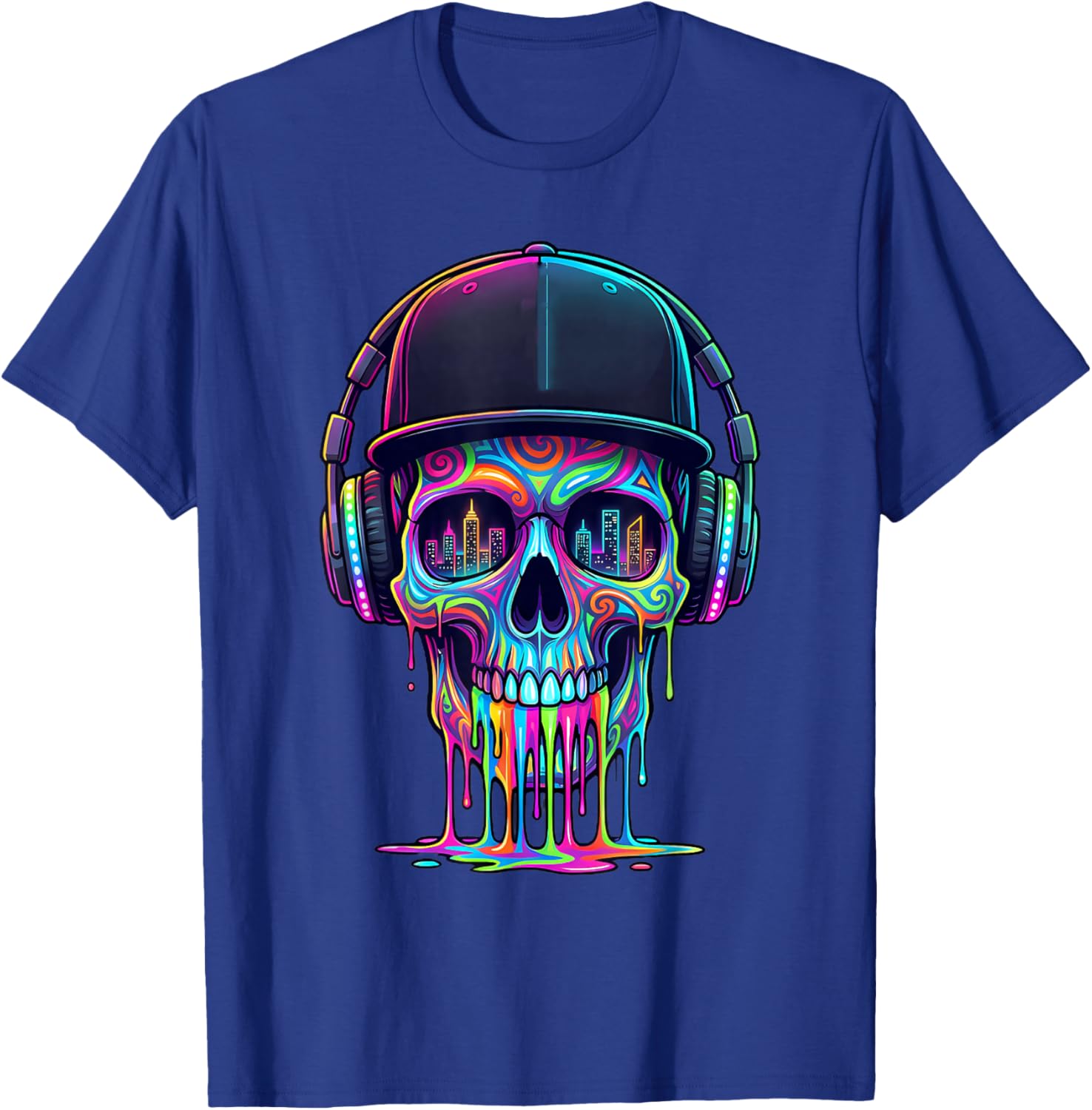 Colorful Dripping Skull Art Melting Skeleton Kids Drip T-Shirt - T-Shirt | Royal