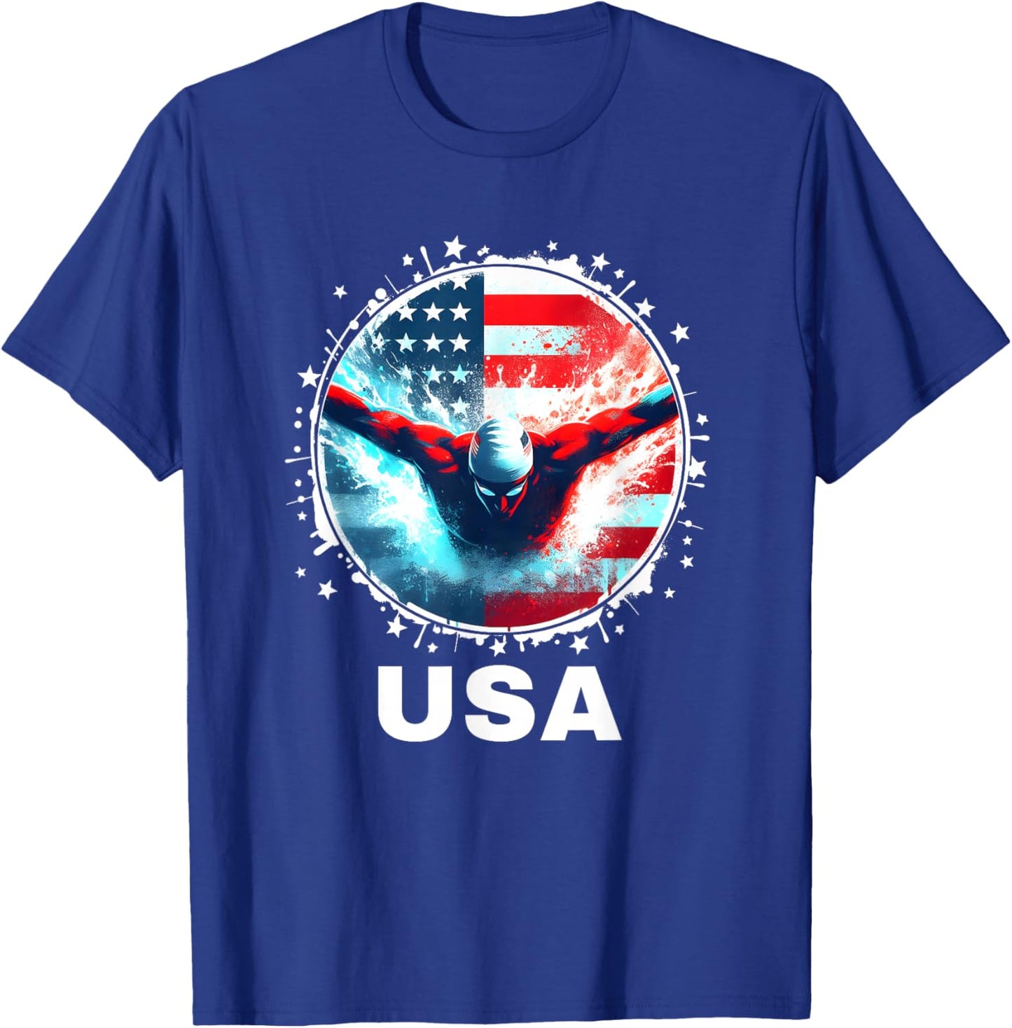 Swimming United States Team Apparel American Flag Swimming T-Shirt - T-Shirt | Royal
