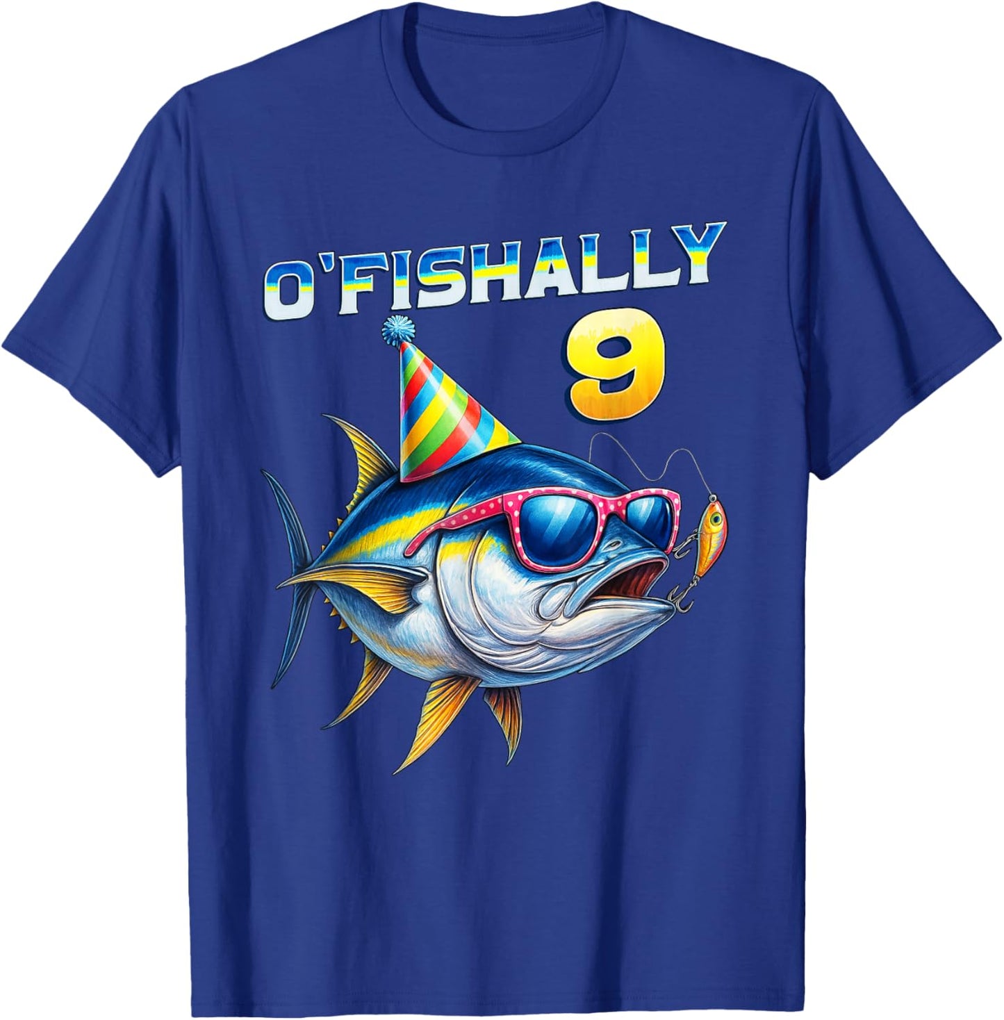 O'fishally 9 Years Old Funny Fishing 9th Birthday Tuna Fish T-Shirt - T-Shirt | Royal