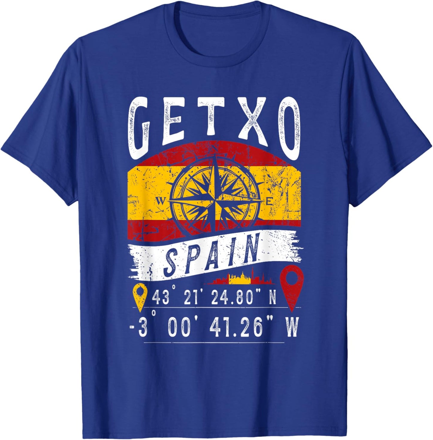 Getxo Spain Flag GPS Coordinates Of Getxo T-Shirt - T-Shirt | Royal