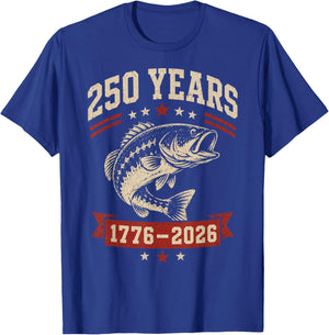 Patriotic Fish Freedom Flag 250 Years USA Fishing 4th July T-Shirt - T-Shirt | Royal