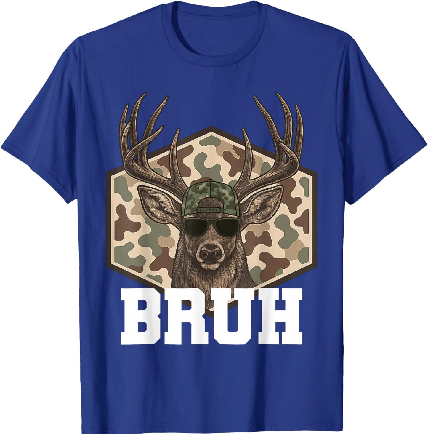 Bruh Deer Funny Deer Hunting Camo Hat Youth Teens Kids Slang T-Shirt - T-Shirt | Royal