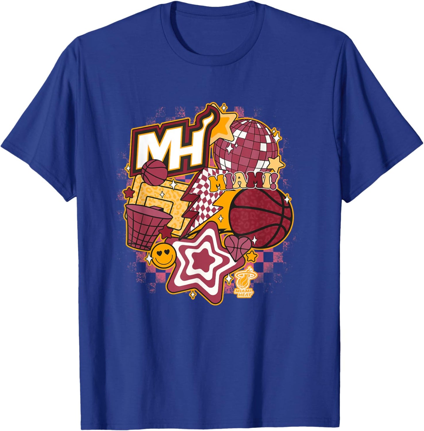 NBA Miami Heat Psychedelic Basketball Collage T-Shirt - T-Shirt | Royal