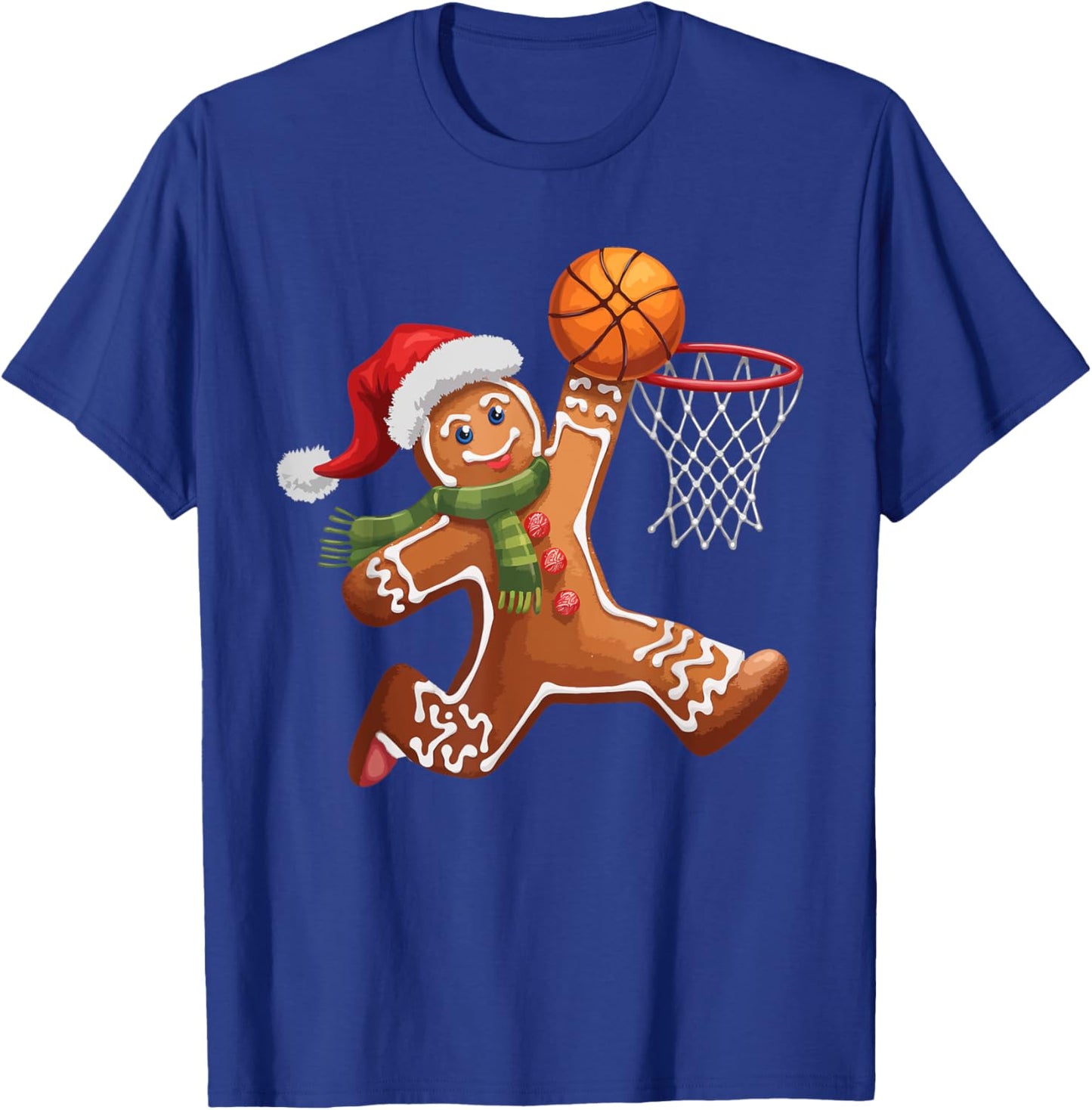 Gingerbread Playing Basketball Christmas Player Kids Family T-Shirt - T-Shirt | Royal