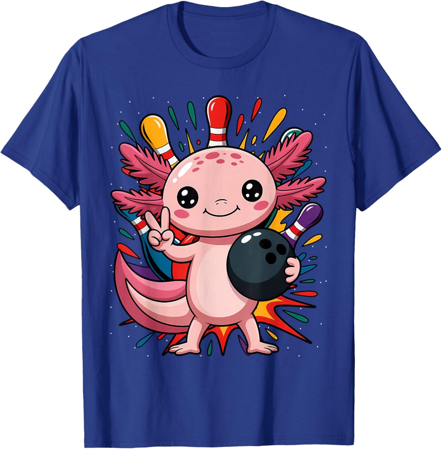 Funny Axolotl Bowling Player Bowler Bowl Sports T-Shirt - T-Shirt | Royal