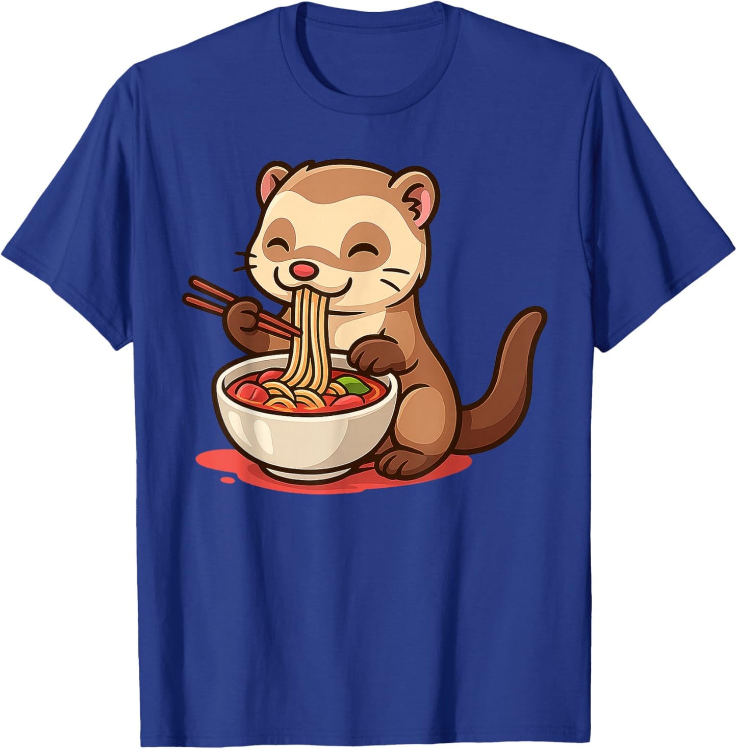 Anime Kawaii Ferret Eating Ramen Noodles Men Women Teen Kids T-Shirt - T-Shirt | Royal