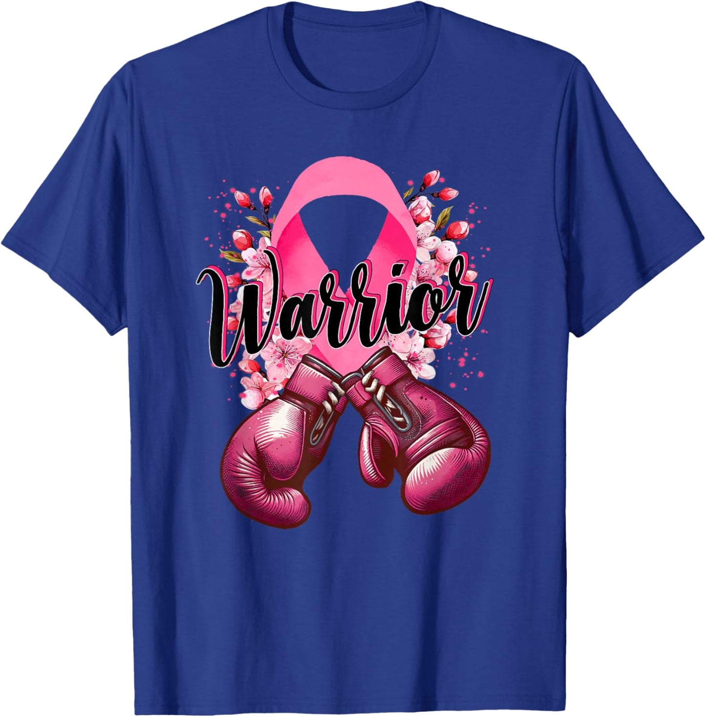 Warrior Boxing Gloves Pink Ribbon Breast Cancer Awareness T-Shirt - T-Shirt | Royal