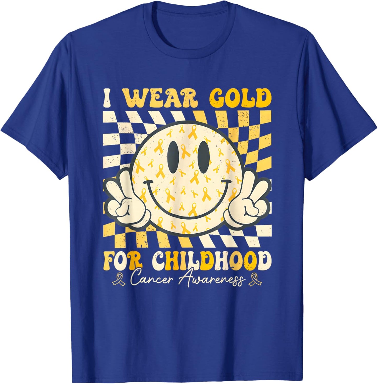 Groovy I Wear Gold for Childhood Cancer Awareness Ribbon T-Shirt - T-Shirt | Royal