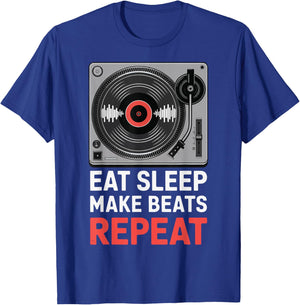 Eat Sleep Make Beats Repeat Vinyl Raver Sound Engineer T-Shirt - T-Shirt | Royal