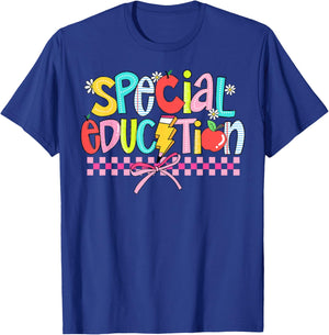 Women Special Education Teacher Coquette Bow SPED Autism T-Shirt - T-Shirt | Royal