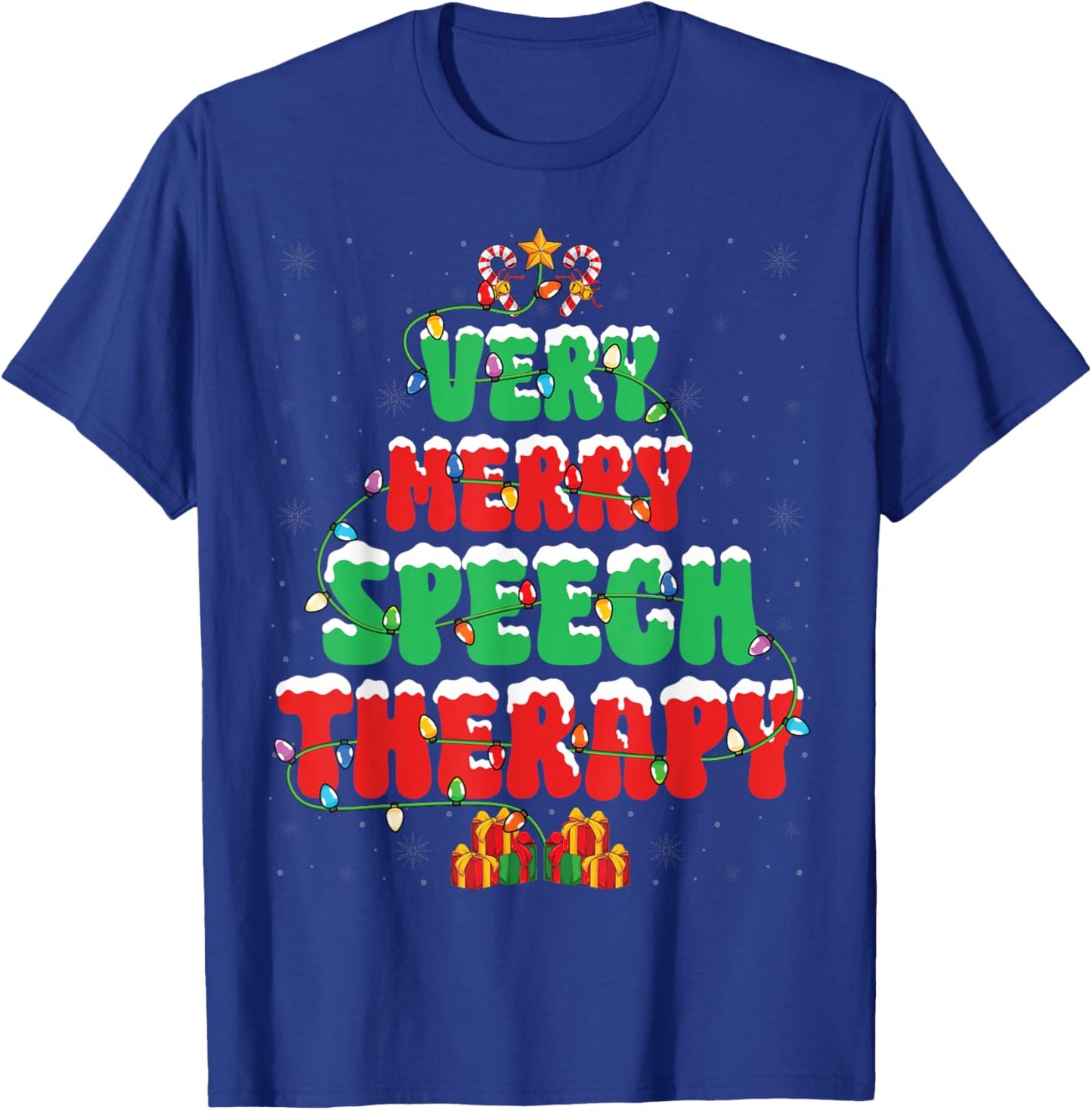 Very Merry Speech Therapy Christmas Tree Xmas Lights SLP T-Shirt - T-Shirt | Royal