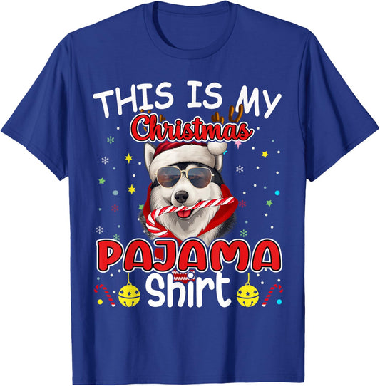 Siberian Husky Christmas Pajama Reindeer Men Women Boys Xmas T-Shirt - T-Shirt | Royal