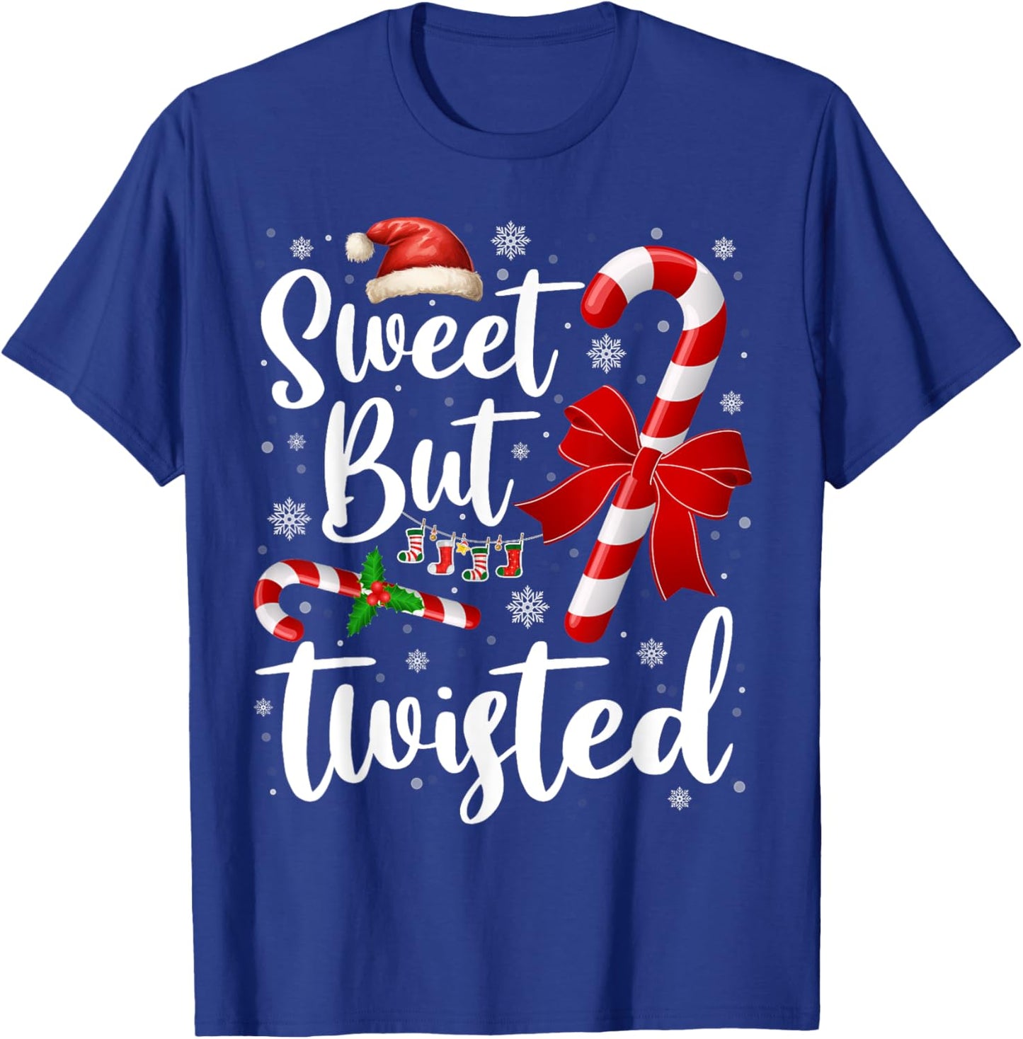 Candy Cane Lovers Christmas Sweet But Twisted Xmas Pajamas T-Shirt - T-Shirt | Royal