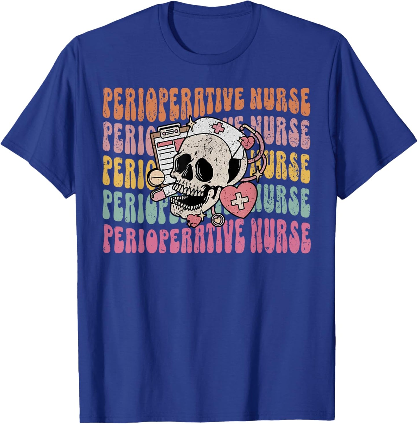 Retro Perioperative Nurse Future OR Nurse Skeleton Halloween T-Shirt - T-Shirt | Royal