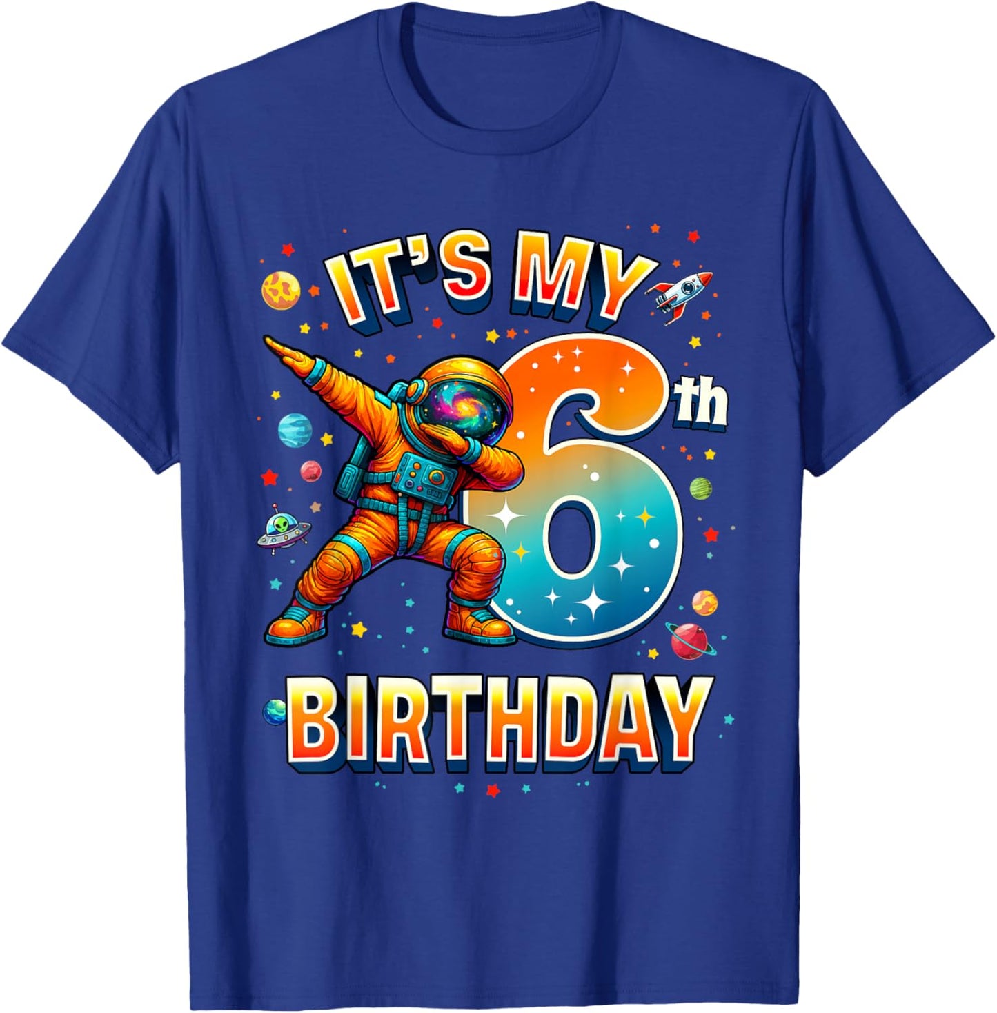 6th Birthday Astronaut Dab Space Party Boys Toddler T-Shirt - T-Shirt | Royal