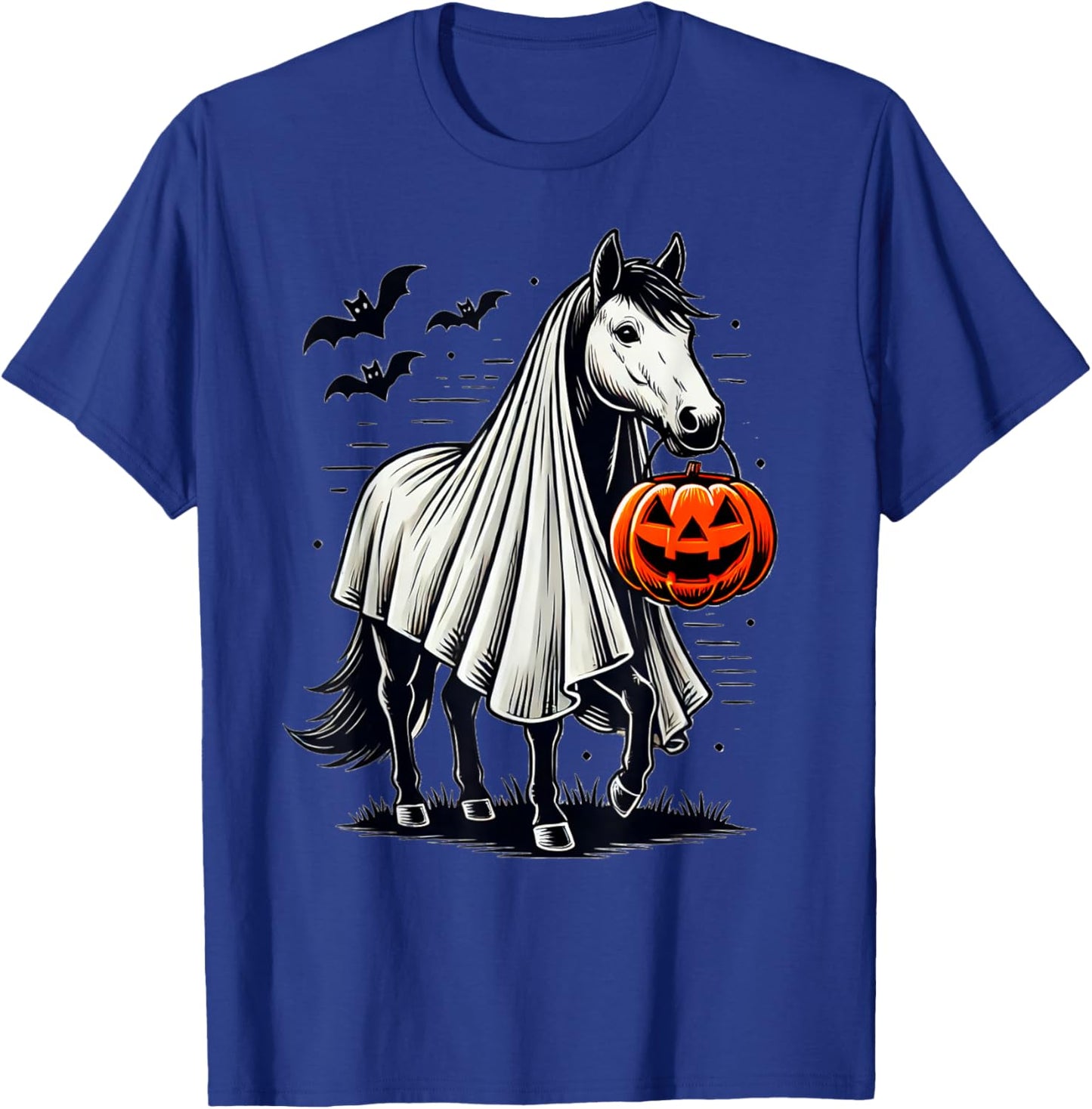 Halloween Horse With Pumpkin Ghost Costume Rider Riding T-Shirt - T-Shirt | Royal