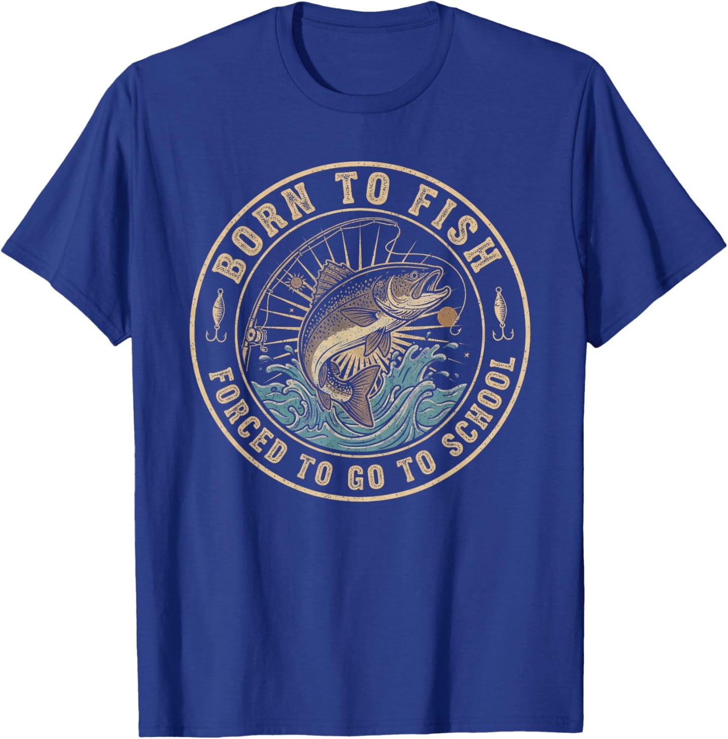 Funny Bass Fishing Born to Fish Forced to Go to School T-Shirt - T-Shirt | Royal