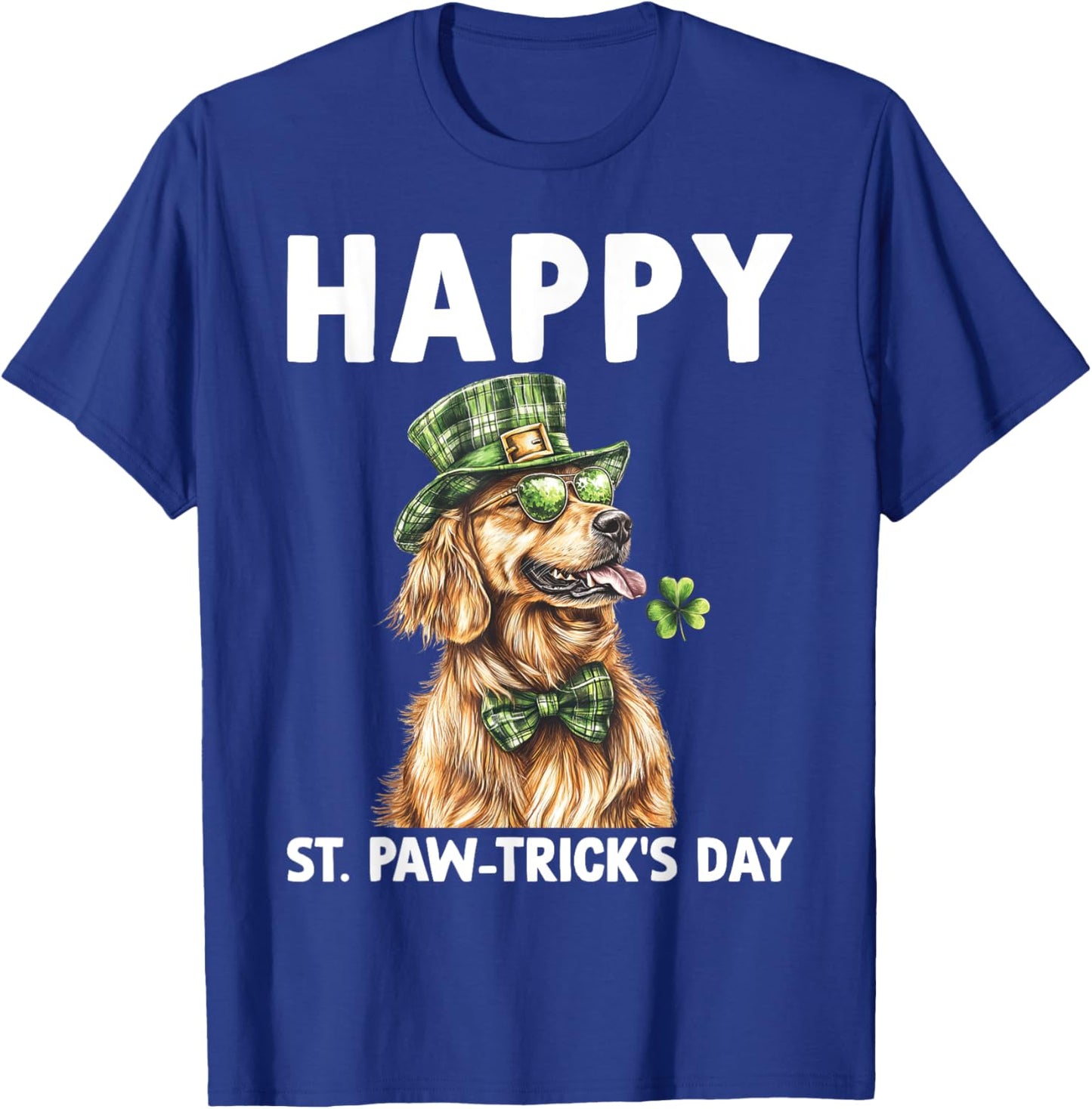 Shamrock Happy St Patrick's Day Dog Golden Retriever T-Shirt - T-Shirt | Royal