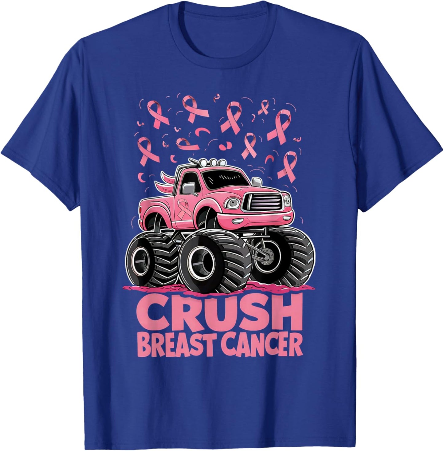 Kids Boys Pink Ribbon Breast Cancer Awareness Crush Cancer T-Shirt - T-Shirt | Royal