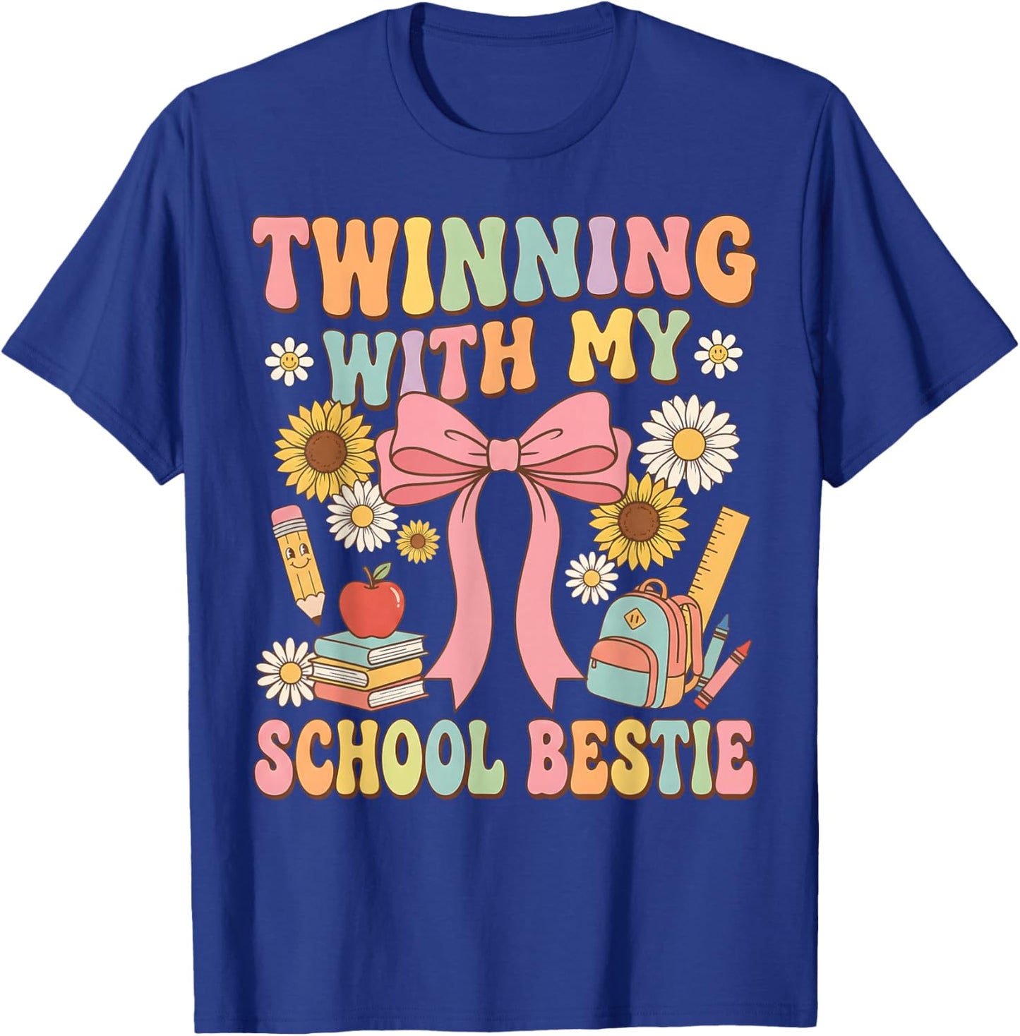 Twinning with My School Bestie Cute Matching Friend Twin Day T-Shirt - T-Shirt | Royal