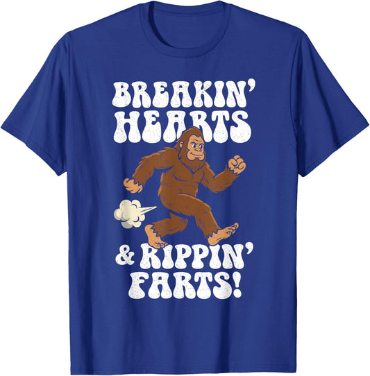 Breakin' Hearts, Rippin' Farts Funny Sasquatch Bigfoot Joke T-Shirt - T-Shirt | Royal