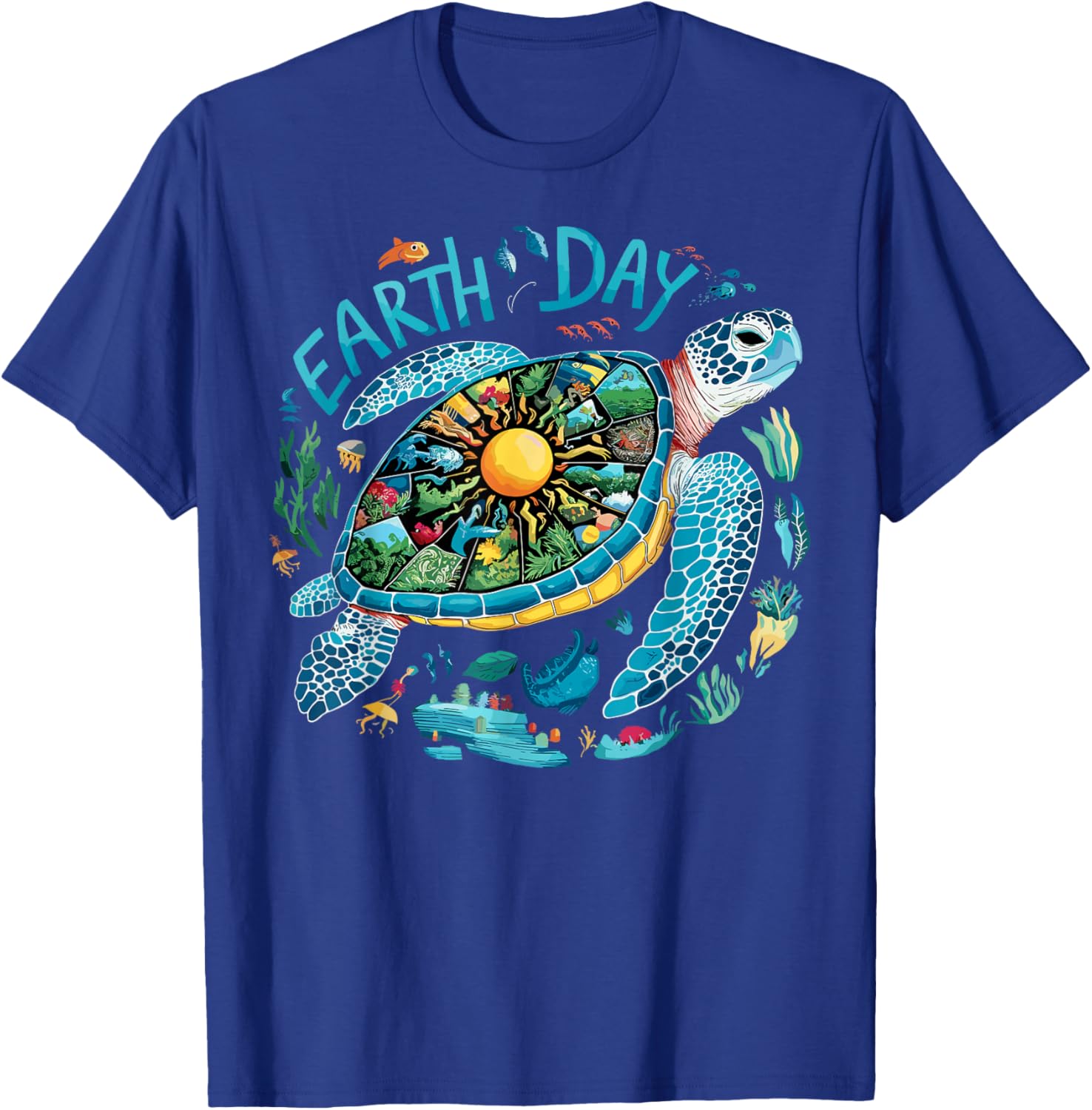 Earth Day Shirt Sea Turtle Save The Planet Women Men Natural T-Shirt - T-Shirt | Royal
