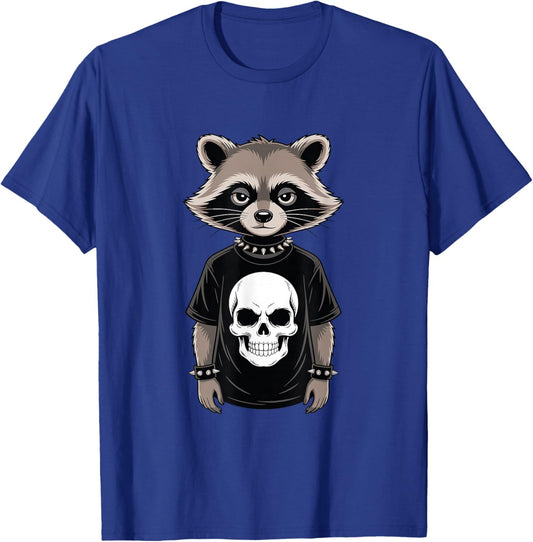 Dark Emo Raccoon with Skull Punk Style Alternative Rebel T-Shirt - T-Shirt | Royal