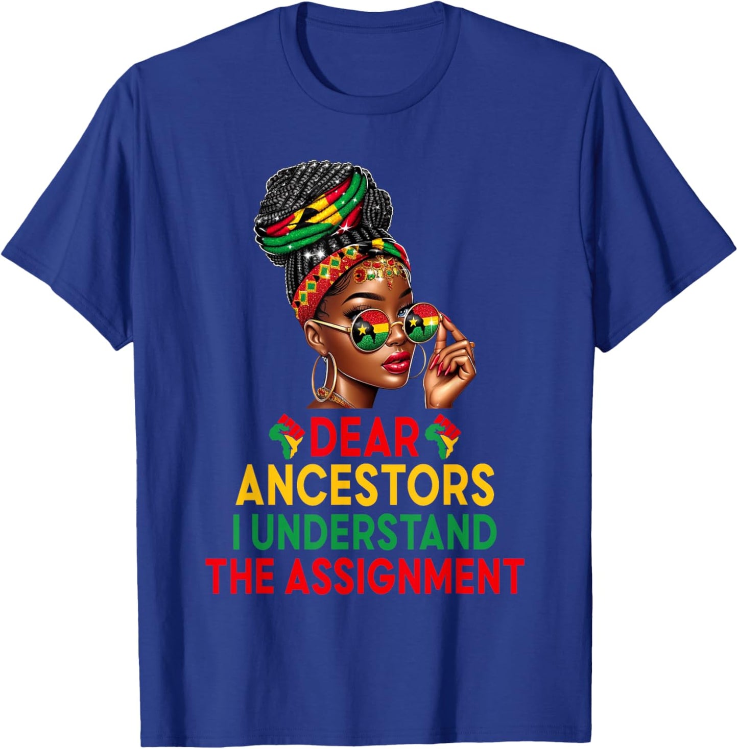 Dear Ancestors Afro Black Woman Headwrap Juneteenth Queen T-Shirt - T-Shirt | Royal