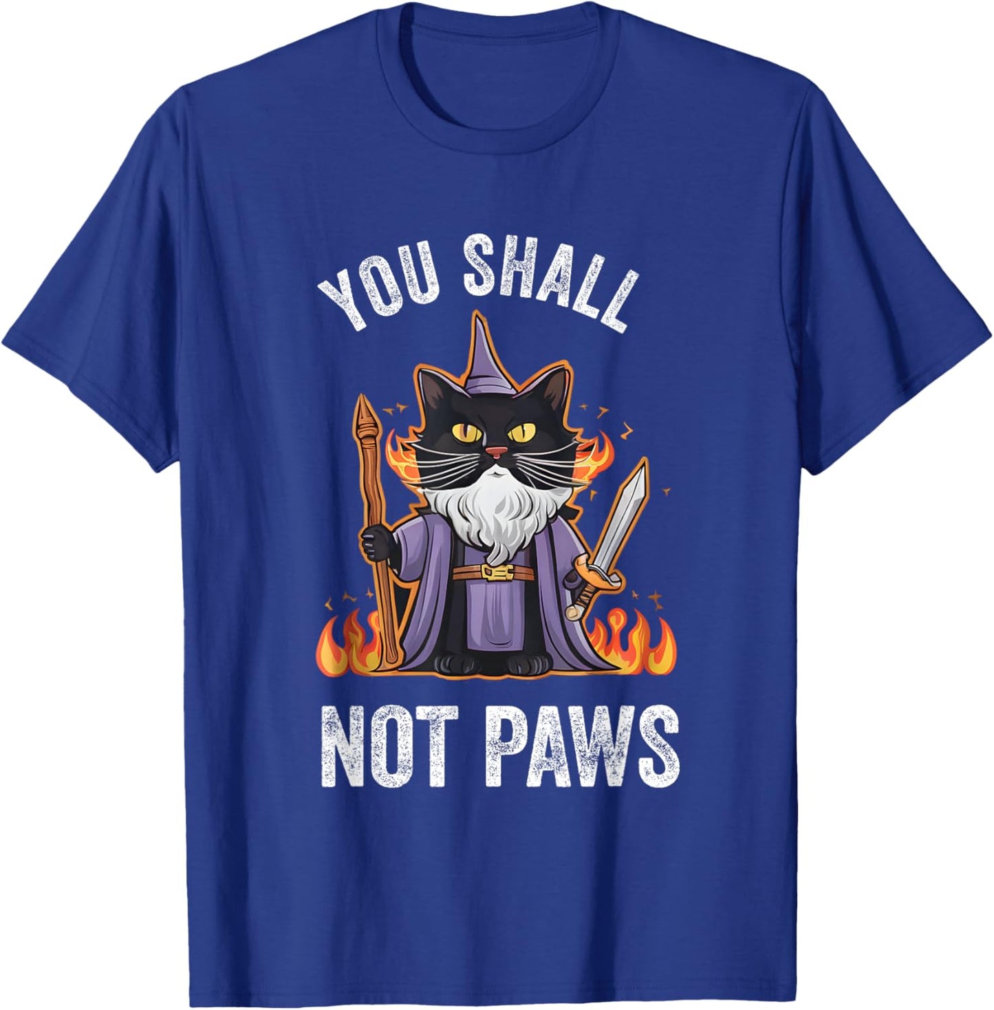 You Shall Not Paws Cute Funny RPG Cat Wizard T-Shirt - T-Shirt | Royal