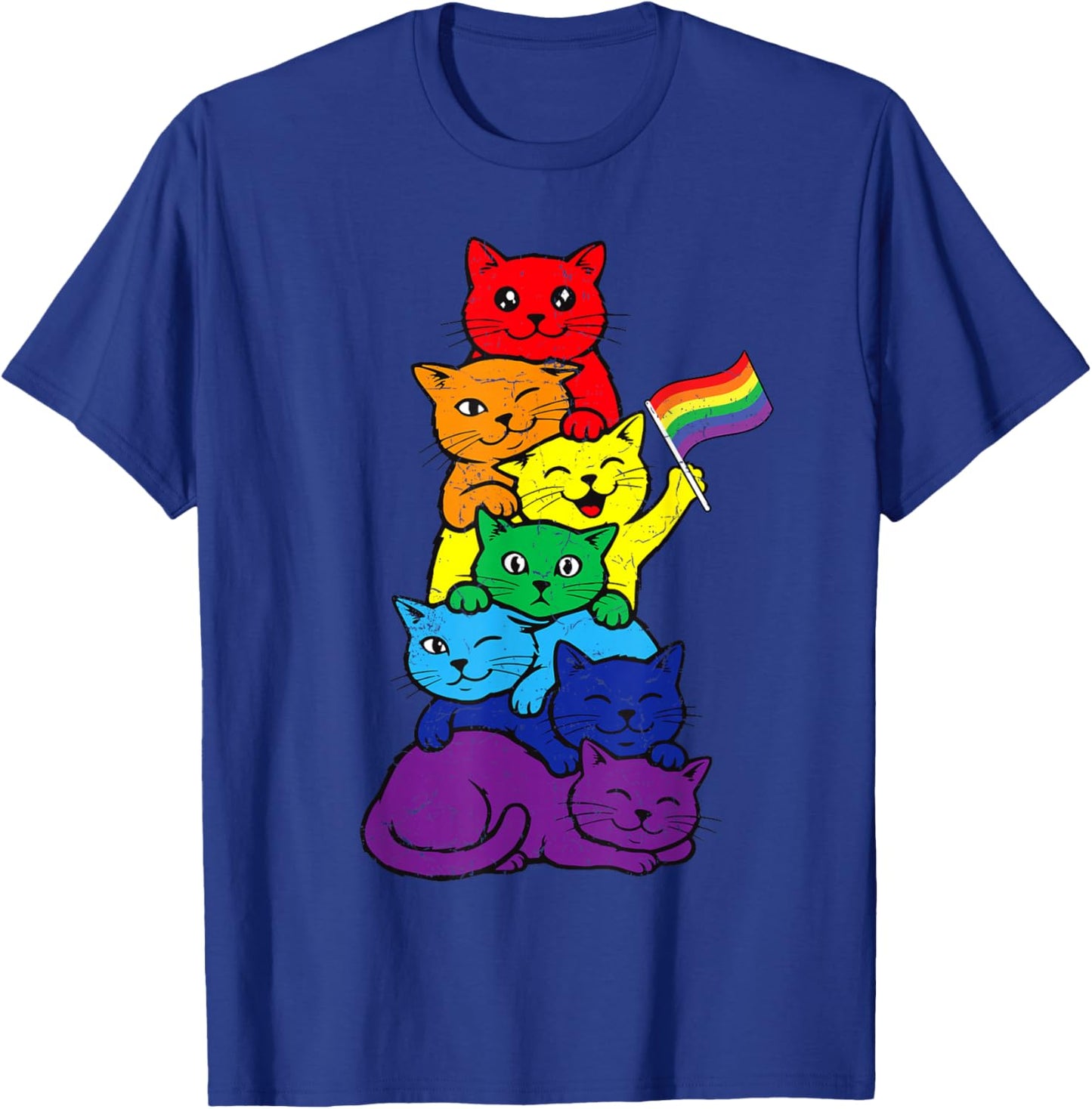 Cat Stack Rainbow Lesbian Gay Pride Ally LGBT Men Women Kids T-Shirt - T-Shirt | Royal