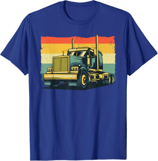 Vintage Trucker Art Women Kids Trucking Truck Driver T-Shirt - T-Shirt | Royal