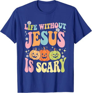 Life Without Jesus Halloween Faith Scary Christian T-Shirt - T-Shirt | Royal