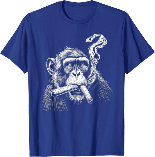 Monkey Smoking Cigars Funny Zoo Animal Art Graphic T-Shirt - T-Shirt | Royal