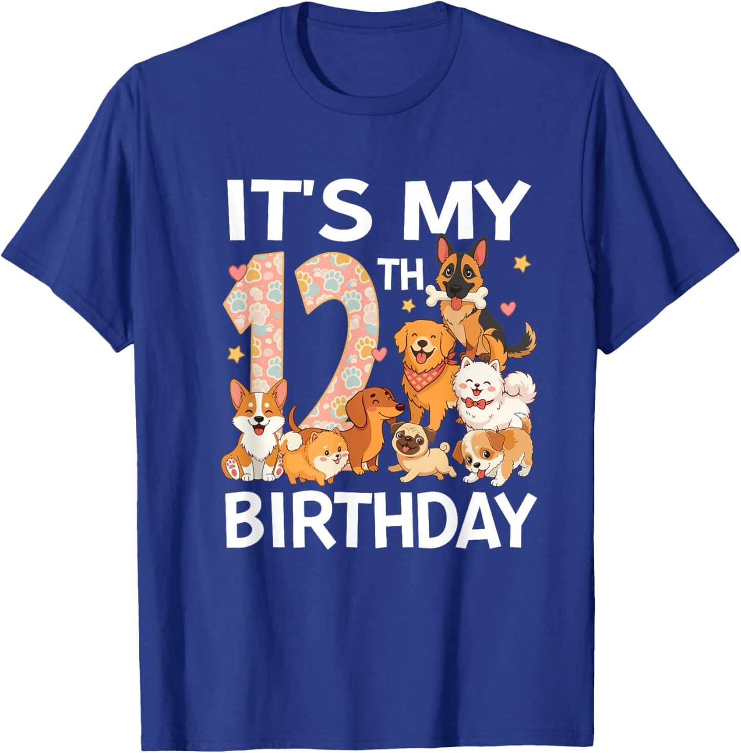 Dog Theme It's My 12th Birthday Party 12 Year Old Dog Lover T-Shirt - T-Shirt | Royal